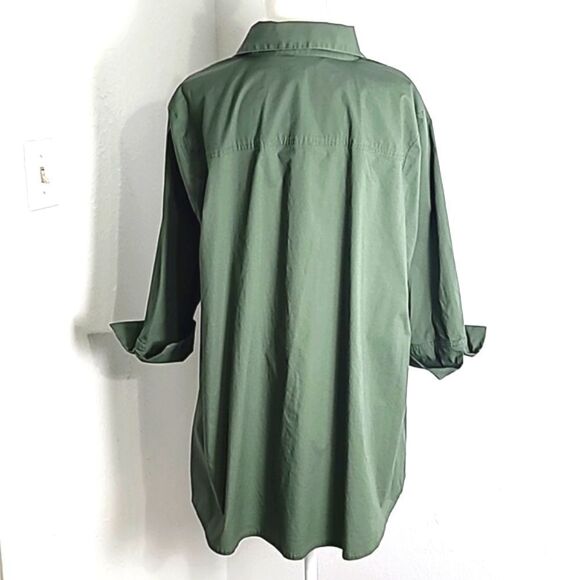 Martha Stewart Army Green High-Low Buttondown Blouse, Size XL - Picture 8 of 11